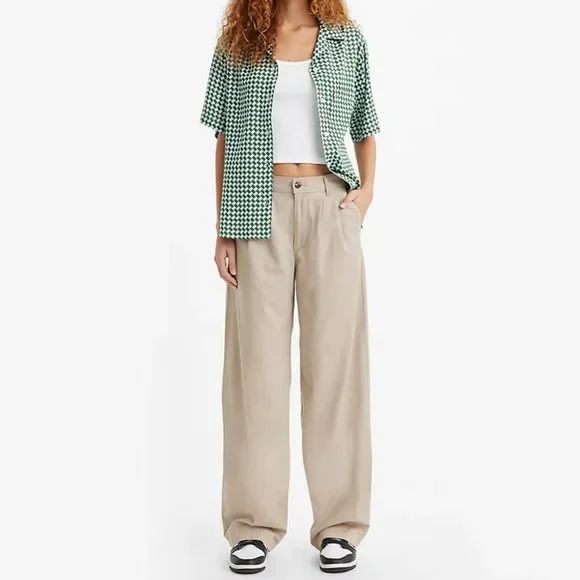 Levi's High Rise Pleated Baggy Trousers in Cobblestone Neutral VARSITY PREP NWT - Picture 5 of 16